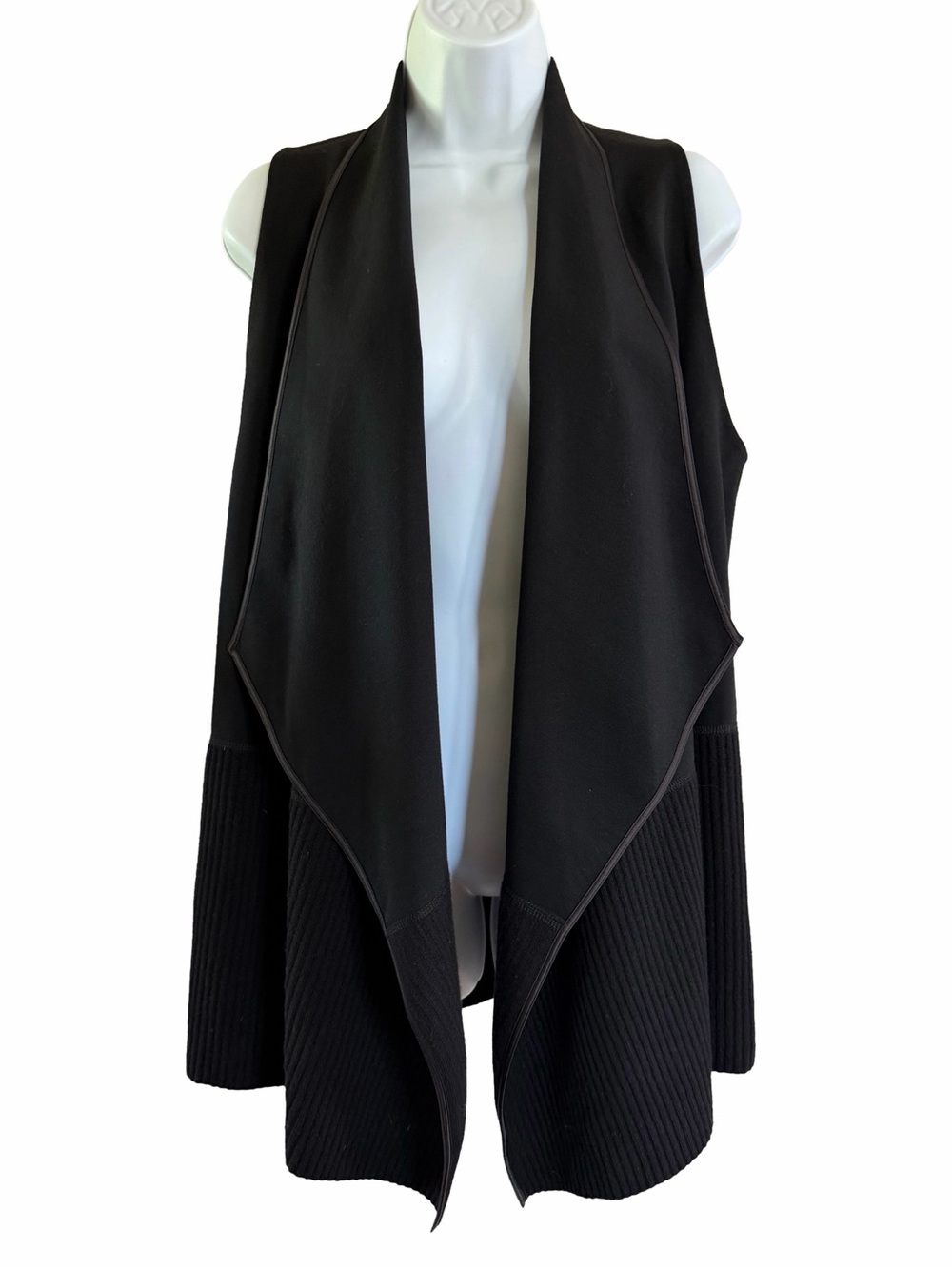 Lafayette 148 Black Wool Drape Front Long Vest Cardigan M - Picture 6 of 8